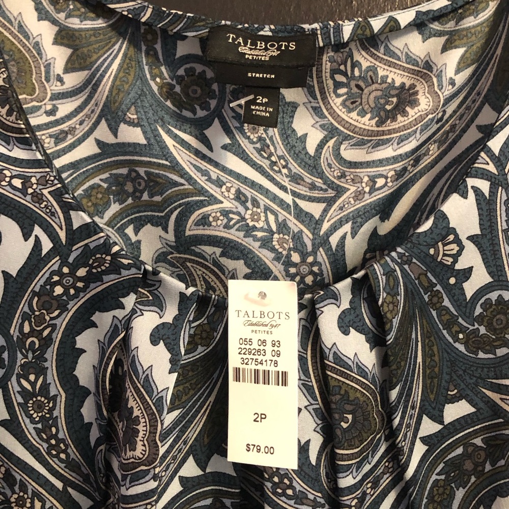 Talbots Pure Silk Teal Floral Blouse - Picture 3 of 4